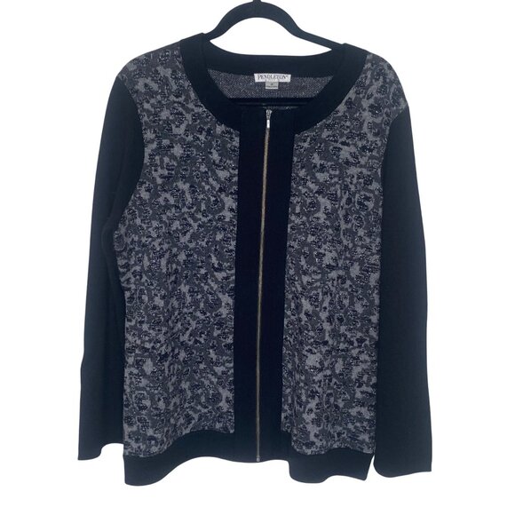 Pendleton Plus Cardigan Jacket Womens 1X Black Marino Lambs Wool Full-Zip - Picture 1 of 16